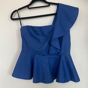 One Shoulder Blue Blouse